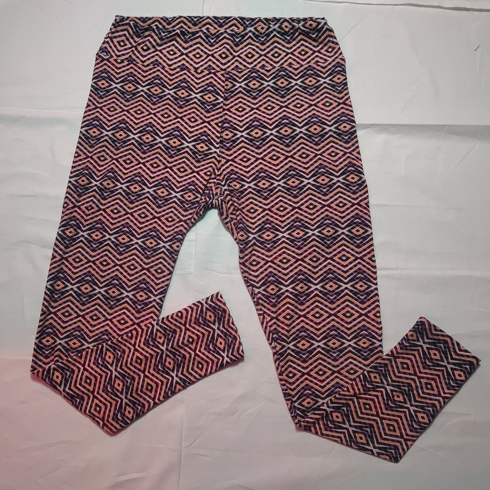 LuLaRoe Leggings Women's Tall and Curvy Purple Orange Diamond Print Pants